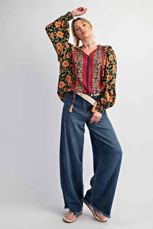 "Cherie" Long Sleeve Floral Blouse - The Katie Grace Boutique