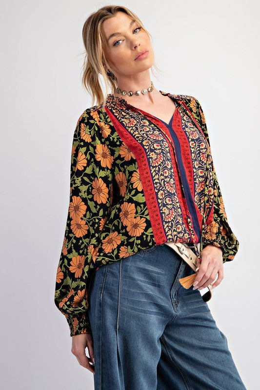 "Cherie" Long Sleeve Floral Blouse - The Katie Grace Boutique