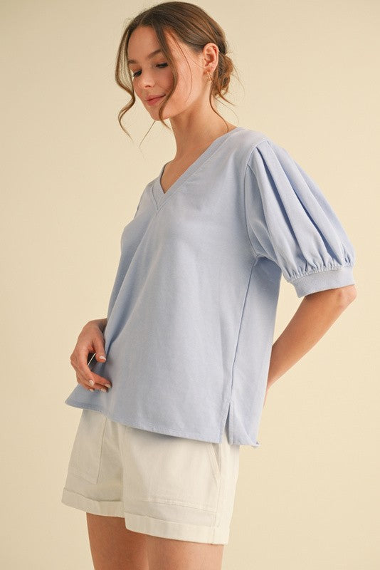 "Savanna" Mineral Washed V neck Top - The Katie Grace Boutique