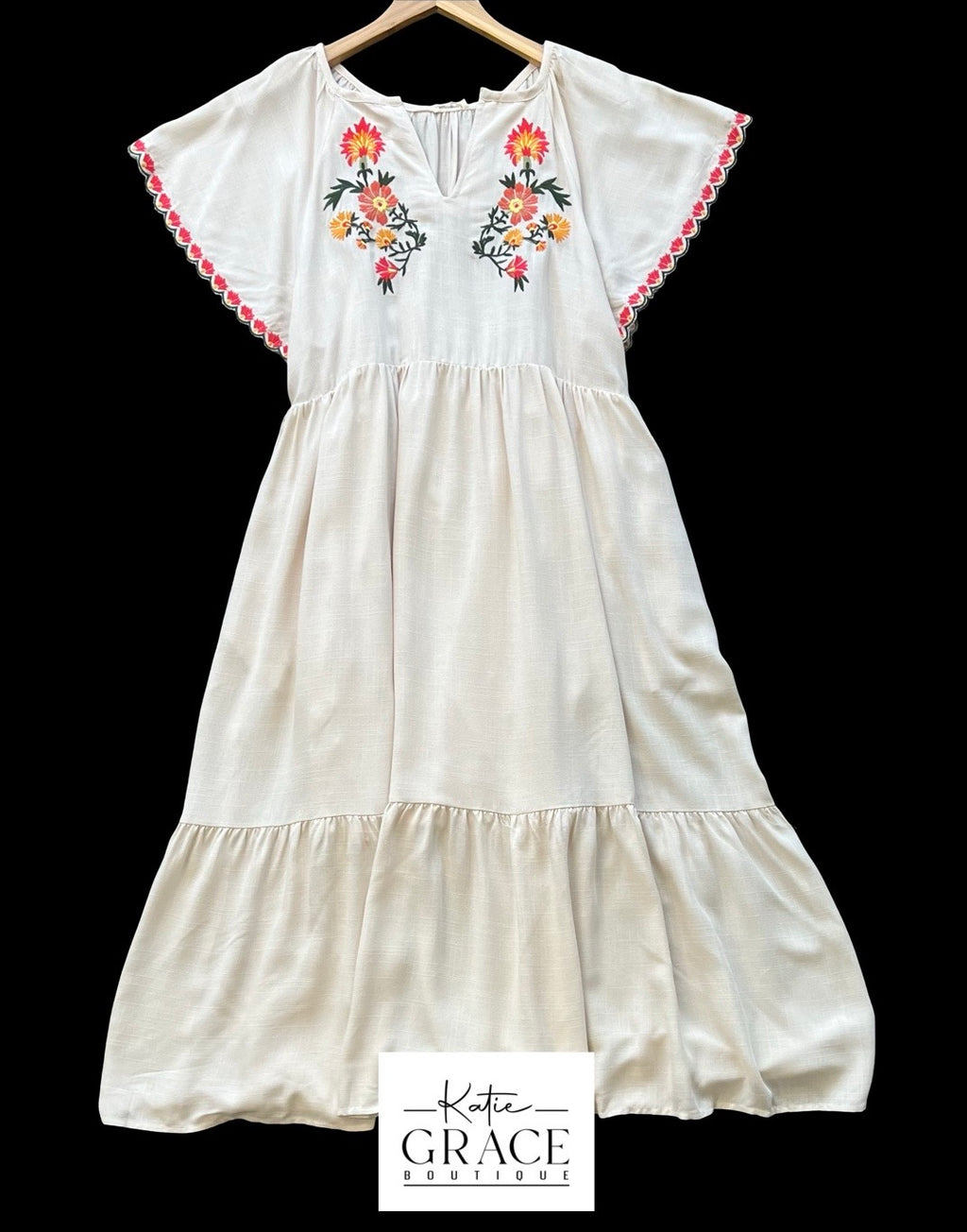 "Pollyana" Embroidered Dress, Cream - The Katie Grace Boutique