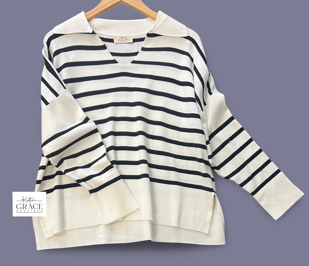 "Hanna" Striped Sweater Knit - The Katie Grace Boutique