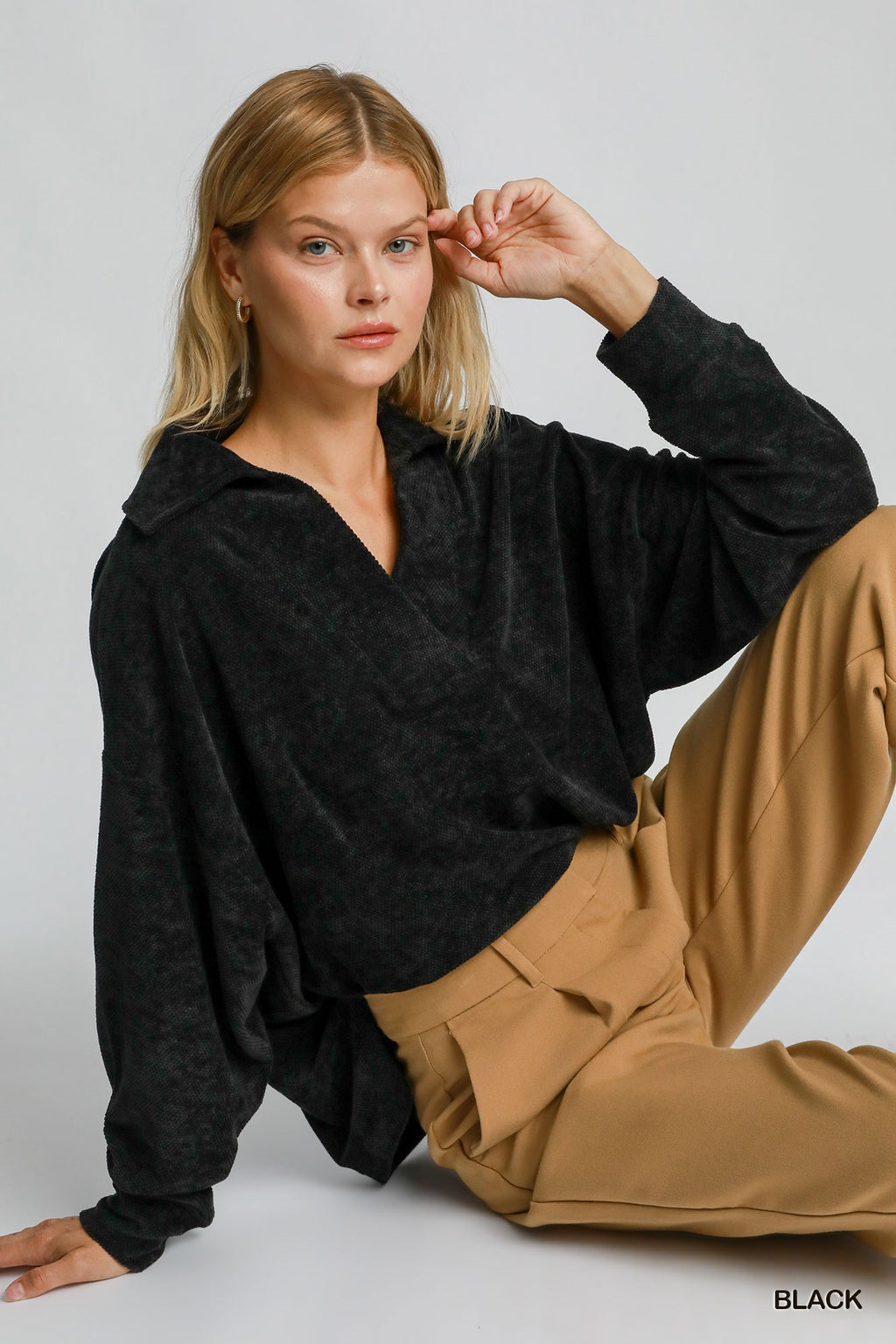 "Charlie" Chenille Collared Top, 3 colors - The Katie Grace Boutique
