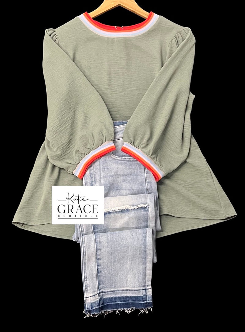 "Abigail" Striped Detail Blouse - The Katie Grace Boutique