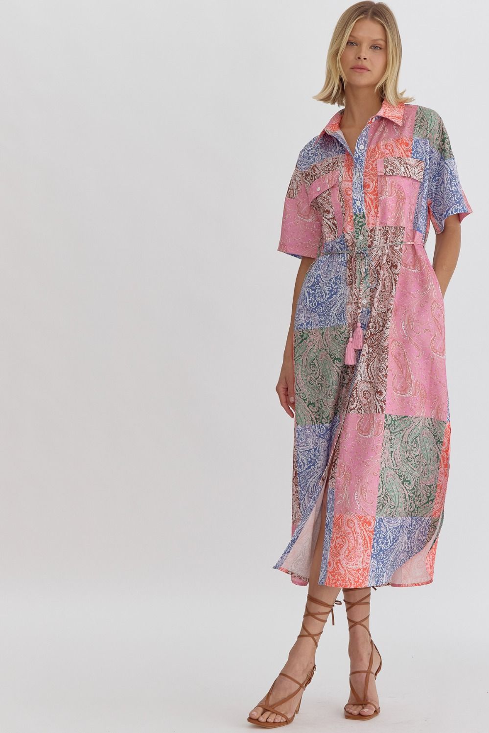 "Cora" Paisley Patchwork Midi Dress