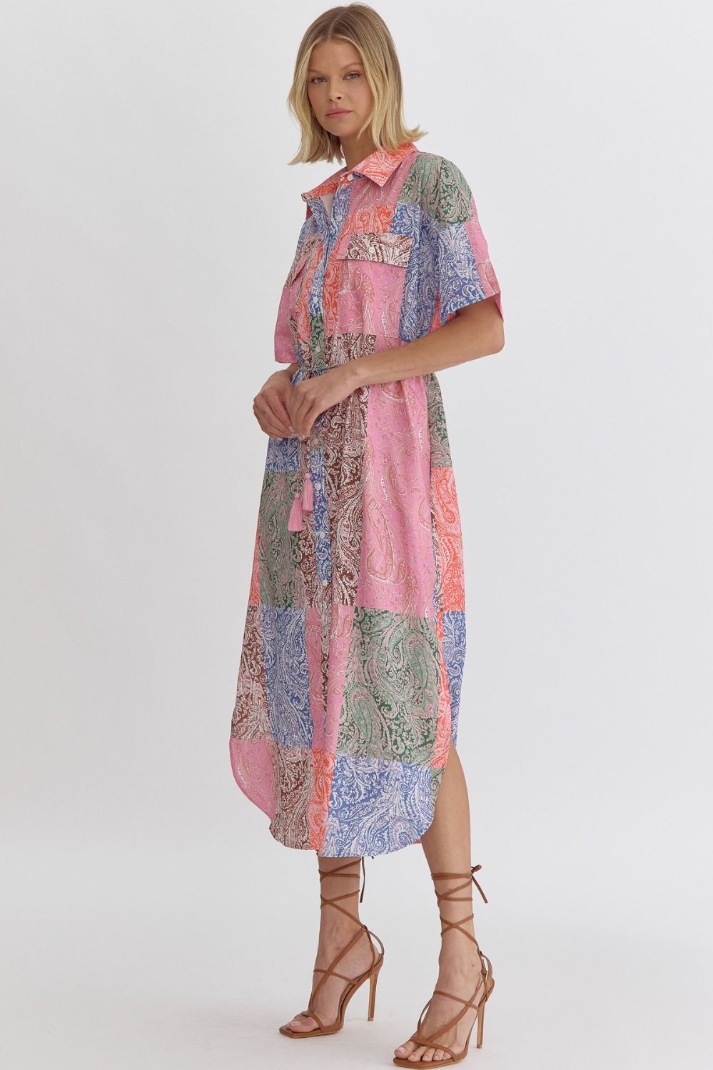 "Cora" Paisley Patchwork Midi Dress