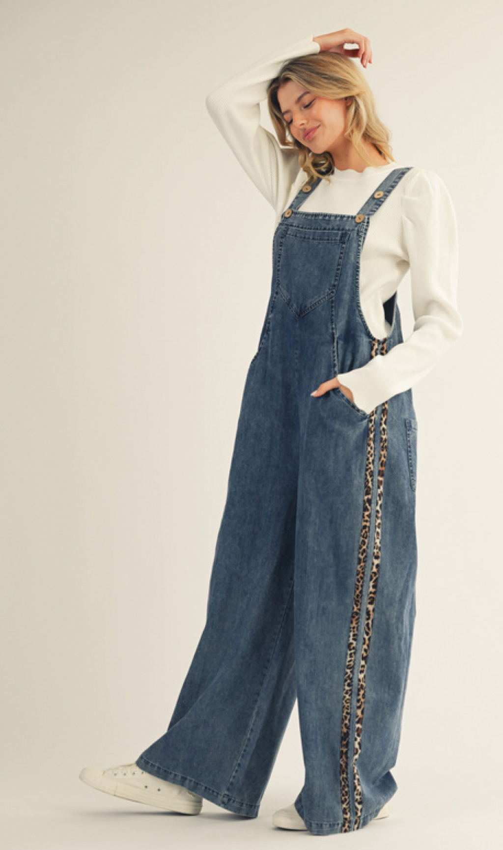 "Leanna" Jumpsuit Overalls with Leopard Stripe