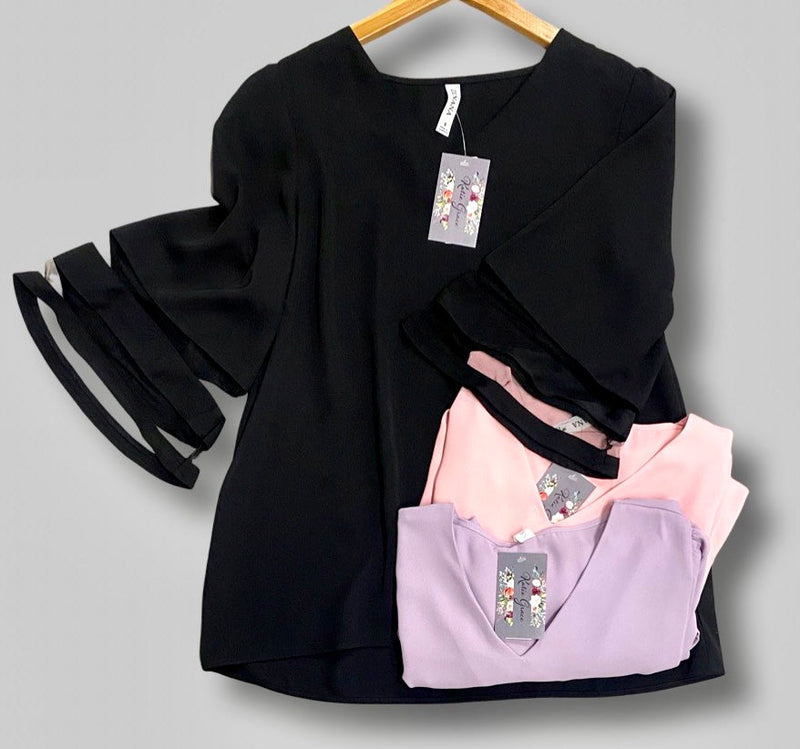 "Lily" Blouse With Mesh Sleeve Detail - The Katie Grace Boutique