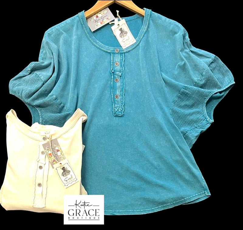 "Melissa" Mineral Washed Top - The Katie Grace Boutique