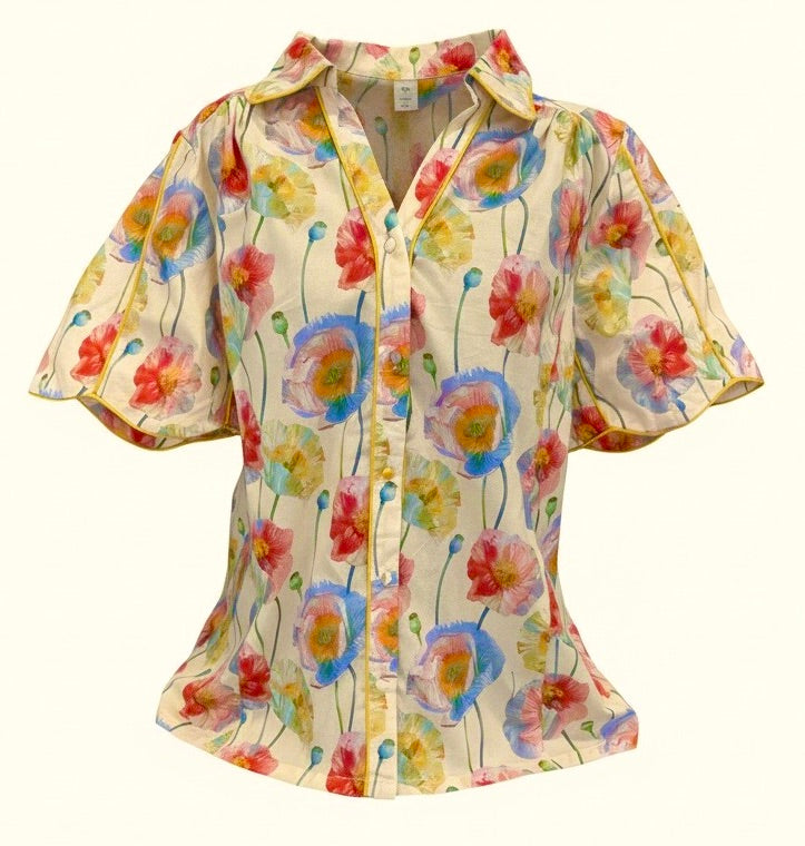 "Coral" Waterprint Blouse - The Katie Grace Boutique