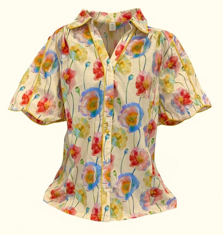 "Coral" Waterprint Blouse - The Katie Grace Boutique