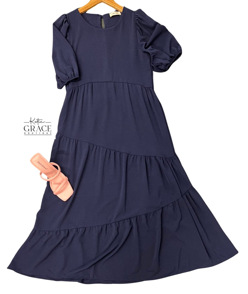 Last One! “Nichole" Tiered Tea Length Dress