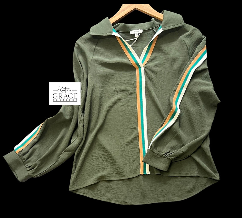 "Harper" Striped Blouse - The Katie Grace Boutique