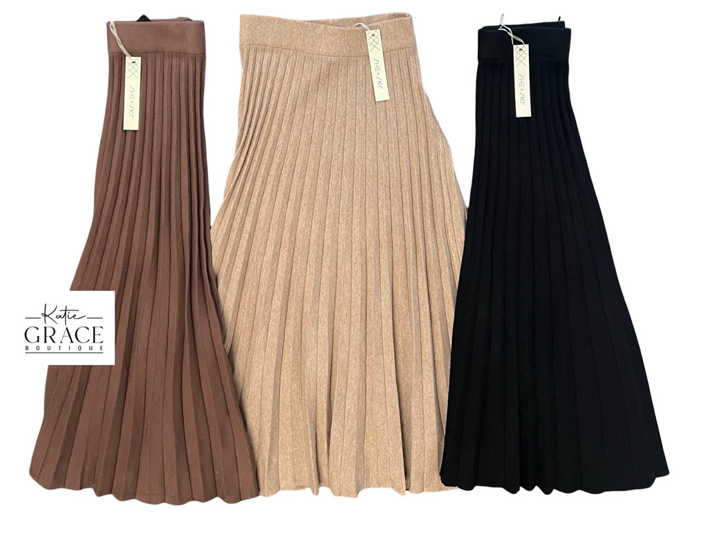 "Juliette" Pleated Sweater Midi Skirt - The Katie Grace Boutique