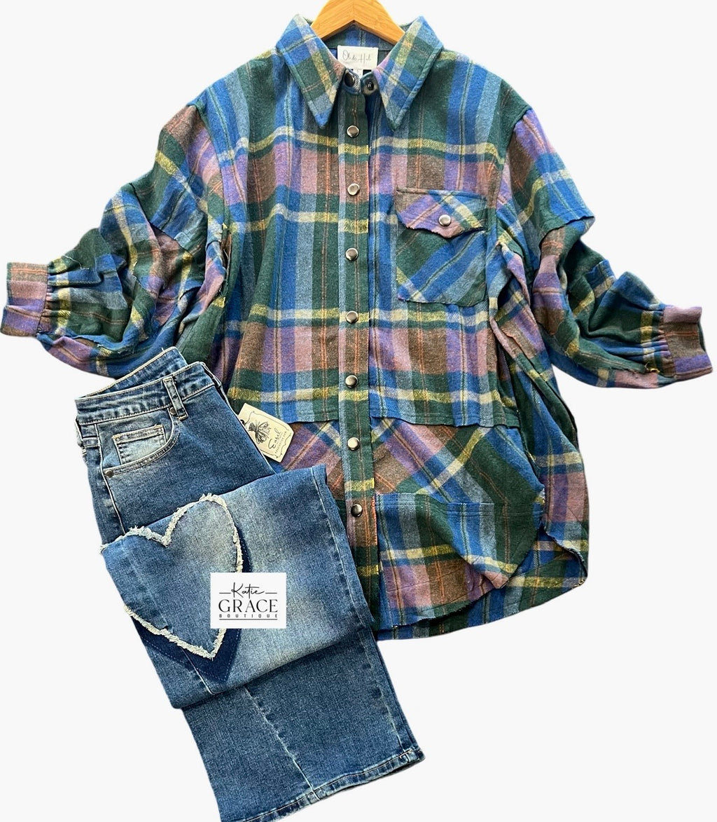 "Kylie" Oversized Plaid Shacket - The Katie Grace Boutique