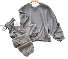 "Nora" Cupro Matching Separates, Charcoal - The Katie Grace Boutique