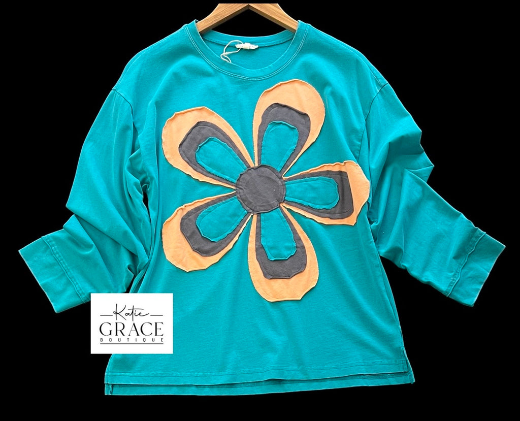 "Frankie" Mineral Washed Top, Teal - The Katie Grace Boutique