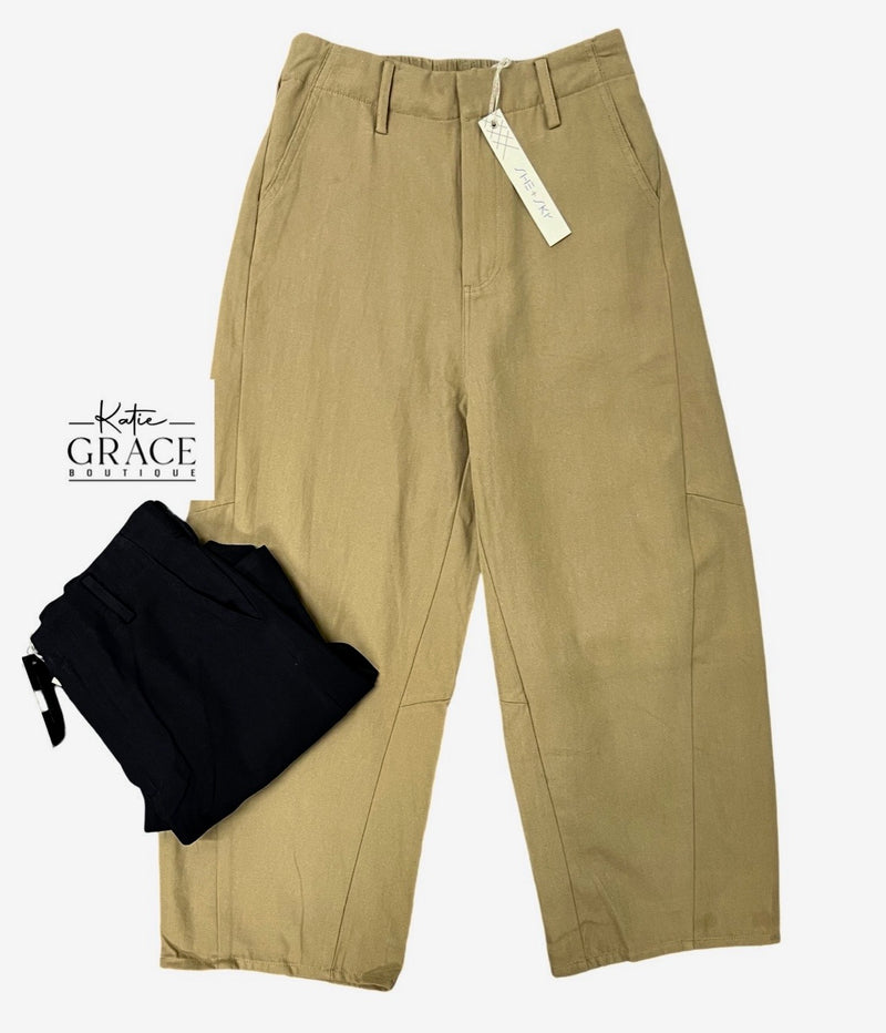 "Thea" Twill Barrel Pants - The Katie Grace Boutique