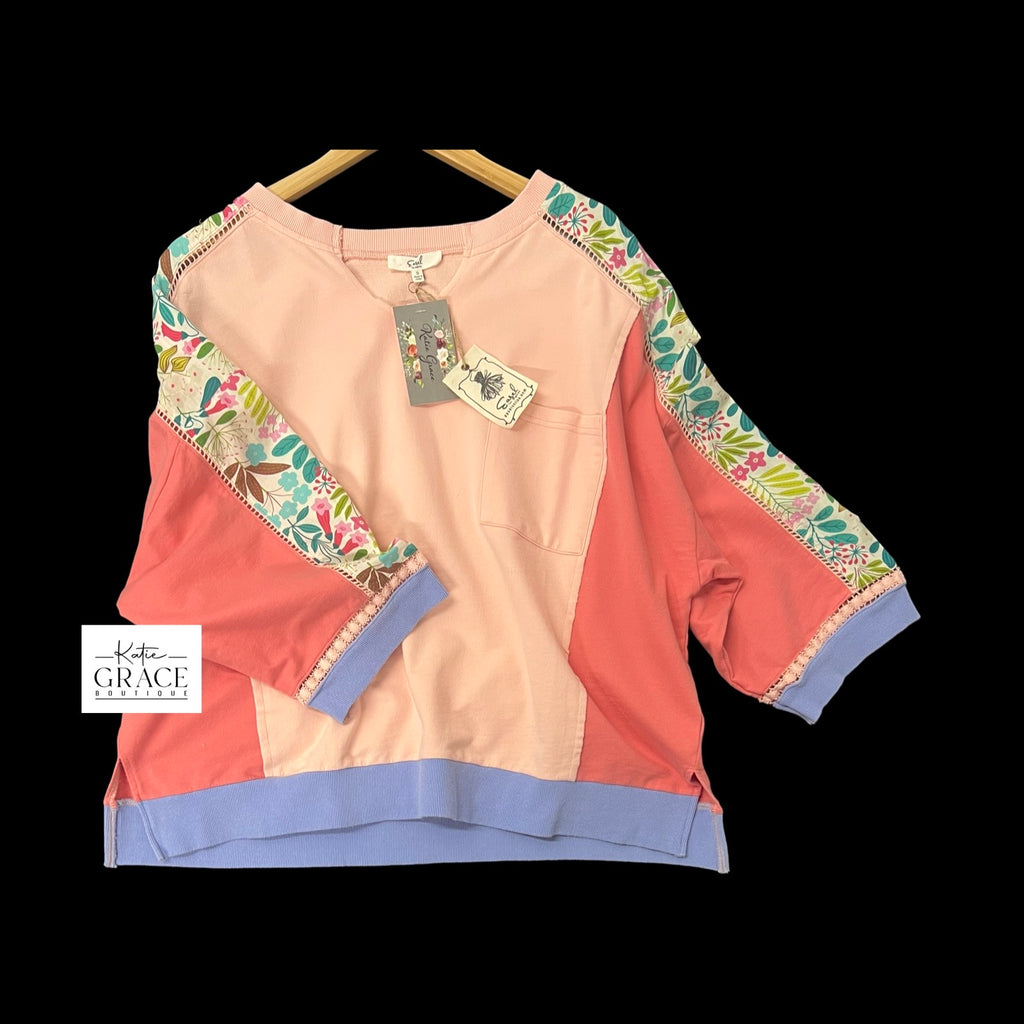 "Gracie" Mixed Media Top - The Katie Grace Boutique