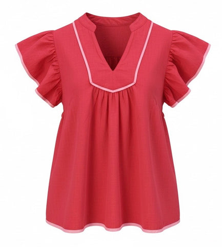 "Cherry" Contrast Trim Top - The Katie Grace Boutique