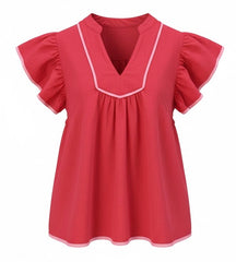 "Cherry" Contrast Trim Top - The Katie Grace Boutique