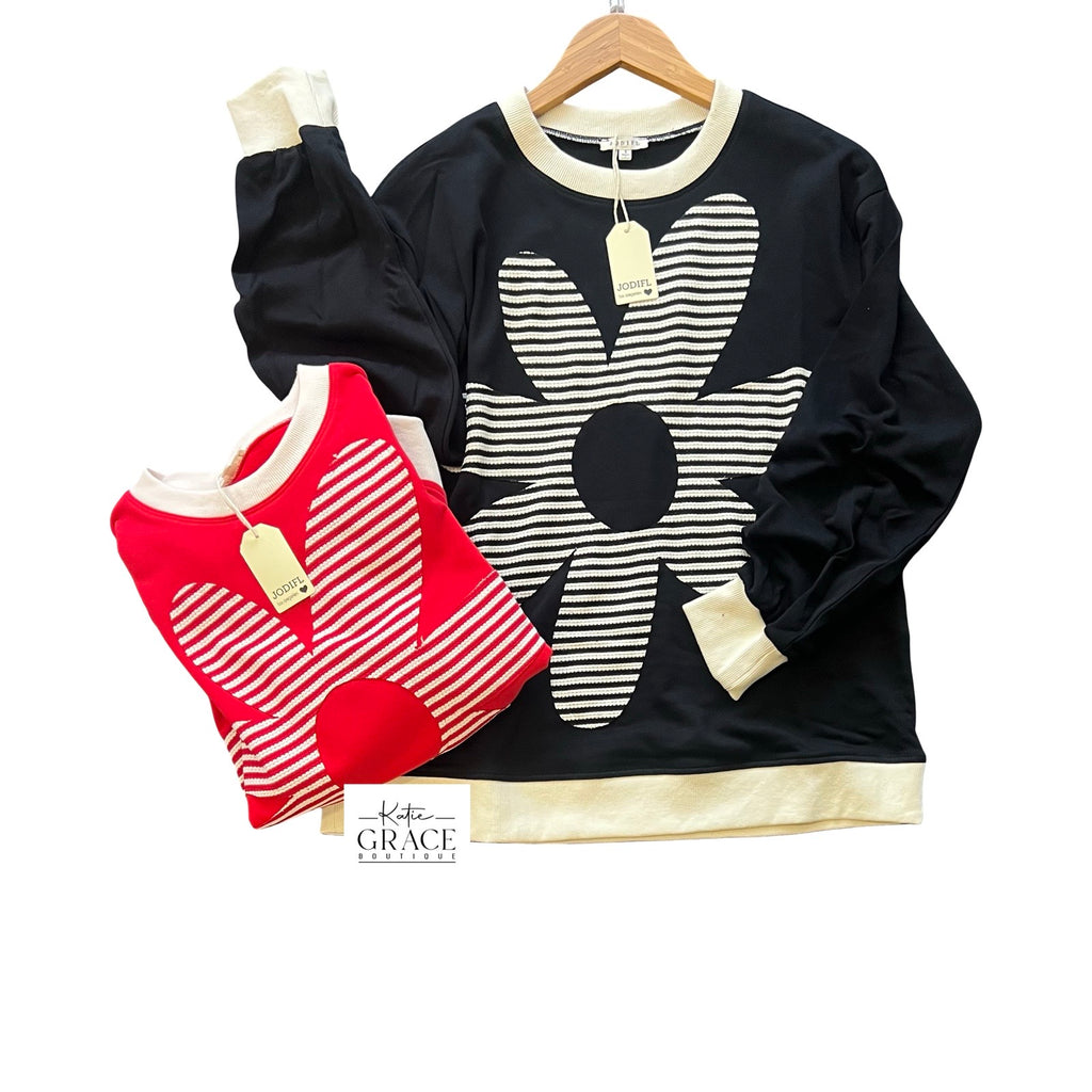 "Layla" Flower Pullover, 2 colors - The Katie Grace Boutique