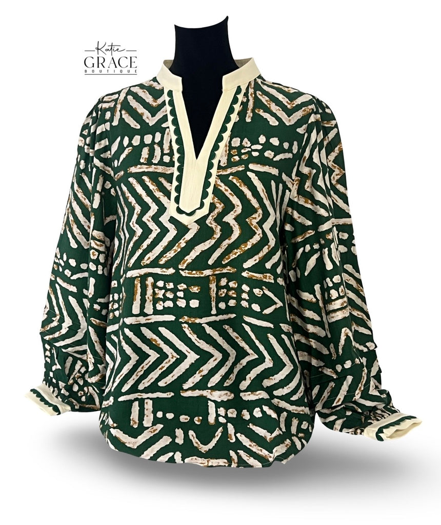 "Megan" Long Sleeve Blouse - The Katie Grace Boutique