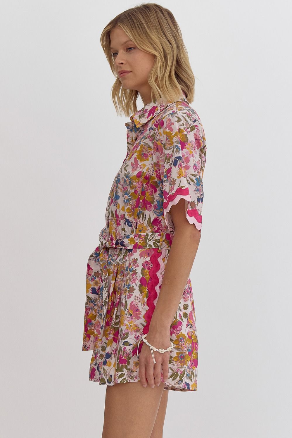 "Darcey" Floral Romper with Ric Rac - The Katie Grace Boutique