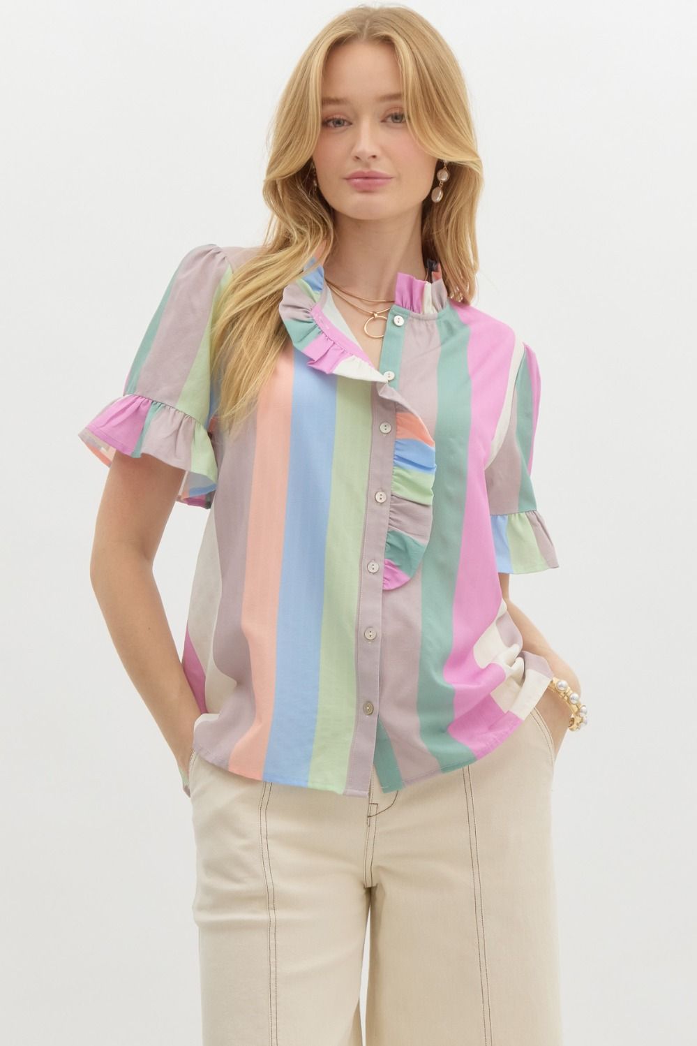 "Monica" Striped Blouse - The Katie Grace Boutique