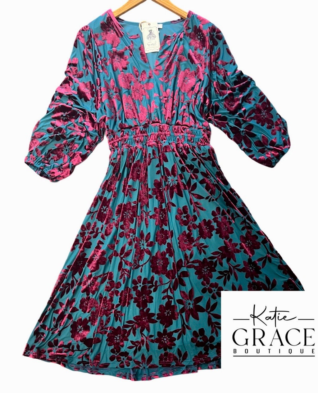 "Emilia" Burnout Velvet Midi Dress - The Katie Grace Boutique