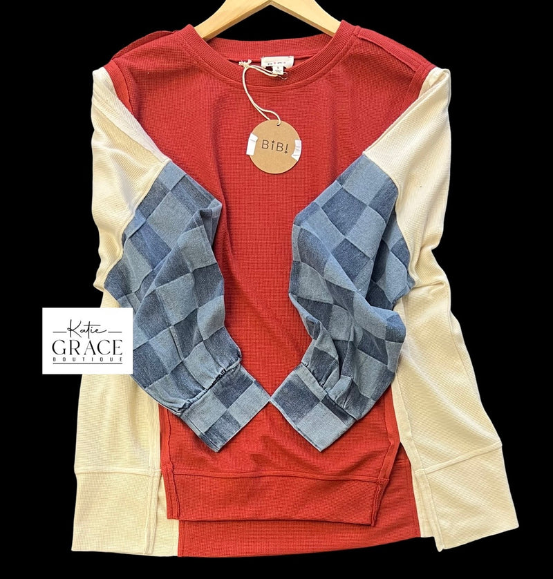 "Lia" Mixed Media Top - The Katie Grace Boutique