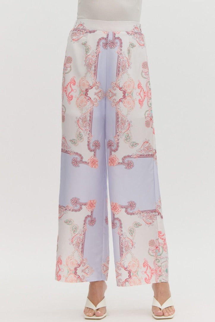 "Cassie" Scarf Print Satin Pants, 2 colors - The Katie Grace Boutique