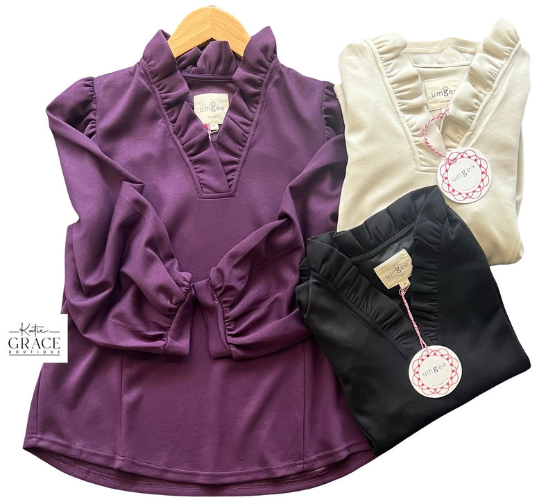 "Jackie" Ruffled Luxe Knit Top, 3 colors - The Katie Grace Boutique