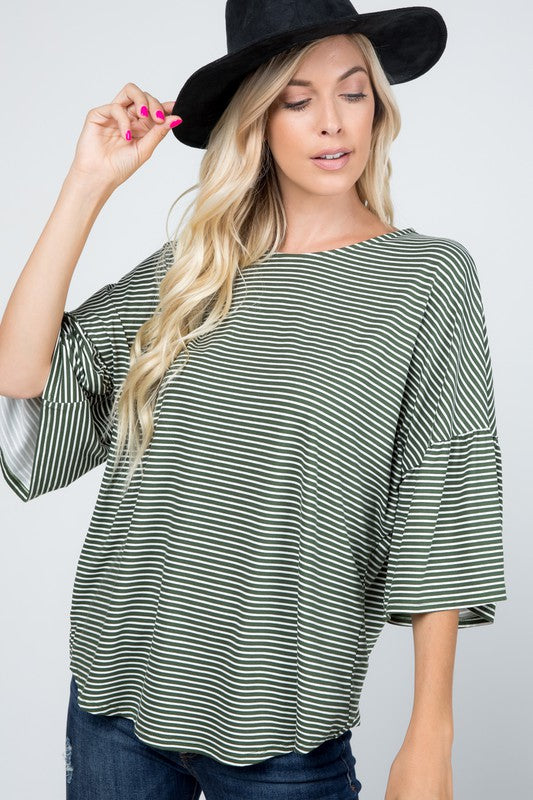 "Jenny" Bell Sleeve Striped Top