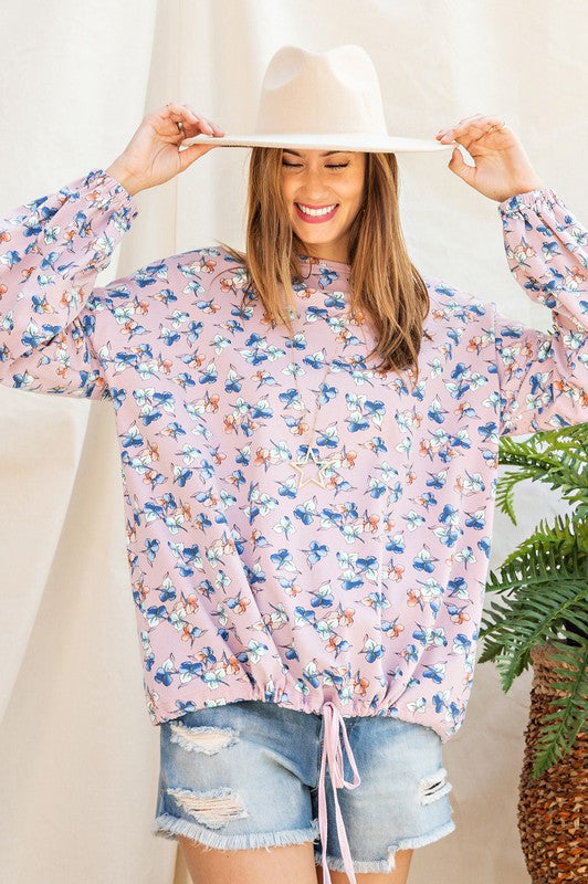"Vanessa" Floral Pullover with Drawstring Waist