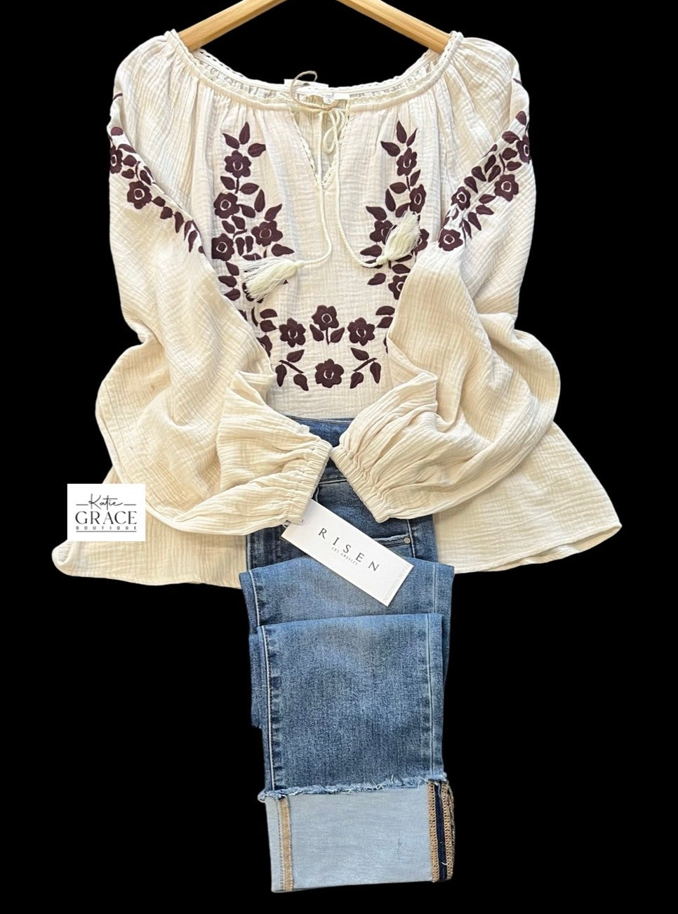 "Angela" Soft Cotton Embroidered Blouse - The Katie Grace Boutique