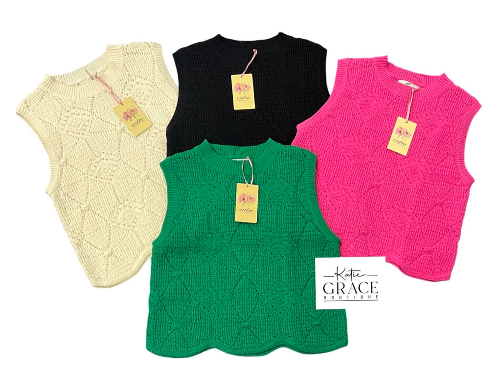 "Penny" Crochet Sweater , 4 colors - The Katie Grace Boutique