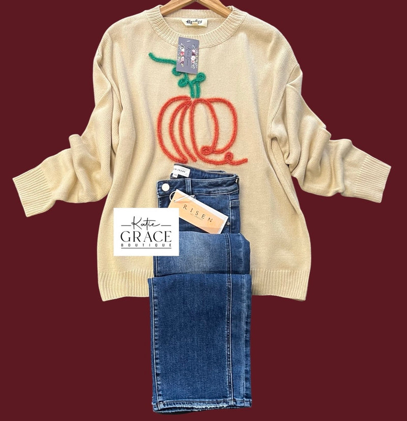 "Carly"  Pumpkin Sweater - The Katie Grace Boutique