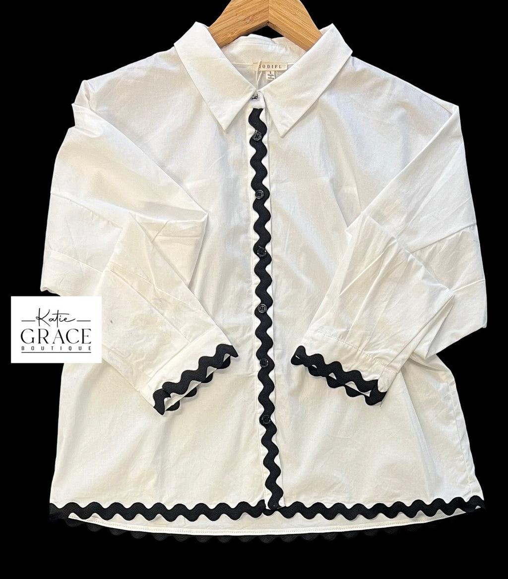 "Terra" Ric Rac Blouse - The Katie Grace Boutique