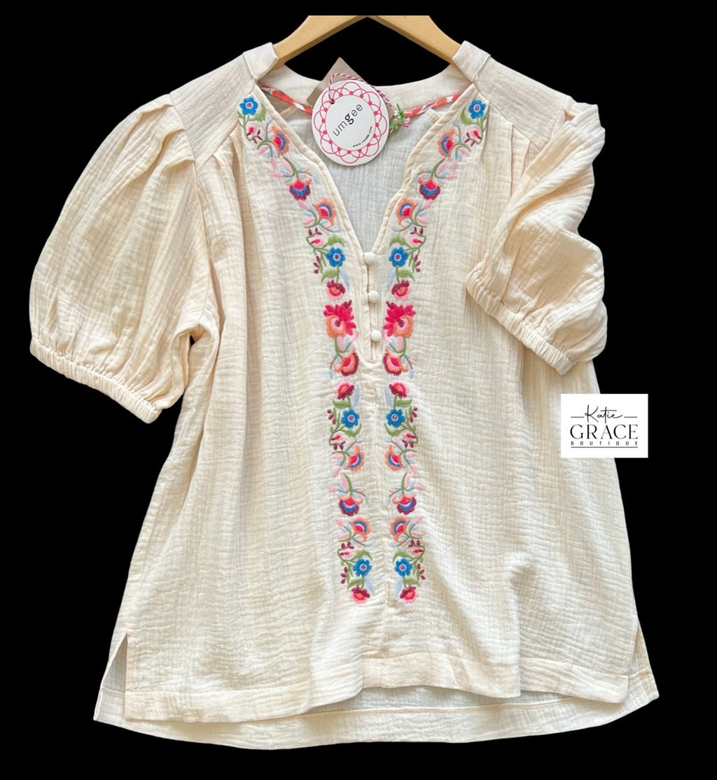 "Amelia" Embroidered Blouse - The Katie Grace Boutique