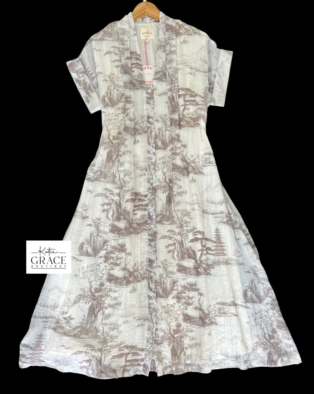 "Ophelia" Toile Midi Dress, Taupe - The Katie Grace Boutique