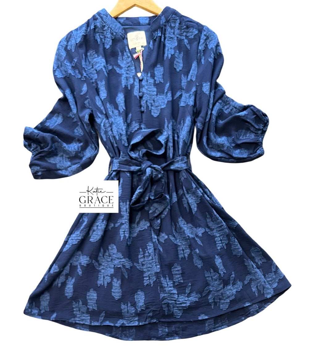 "Joanna" Floral Tonal Dress, Indigo - The Katie Grace Boutique