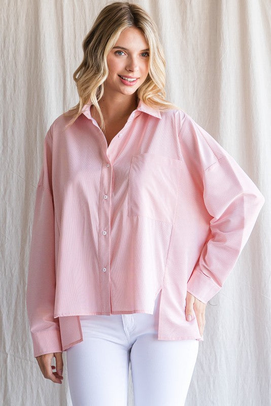 "Emersyn" Striped Button Down Blouse, 2 colors - The Katie Grace Boutique