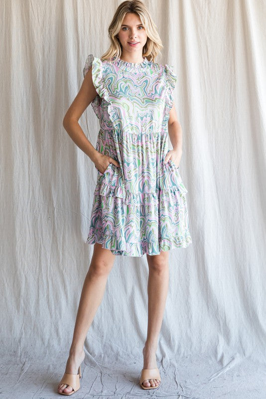 "Catrina" Satin Swirl Print Dress
