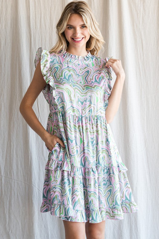 "Catrina" Satin Swirl Print Dress