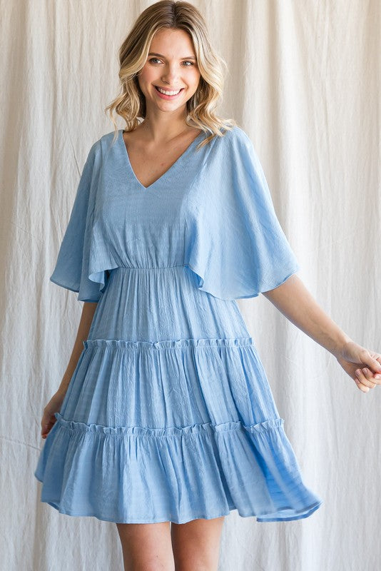 Last One! “Giana" Textured Cape Sleeve Dress