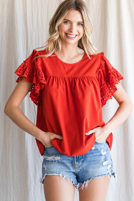 New Color! "Kerry" Eyelet Sleeve Top