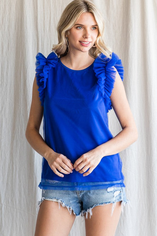 New Color! "Brinkley" Mesh Overlay Blouse