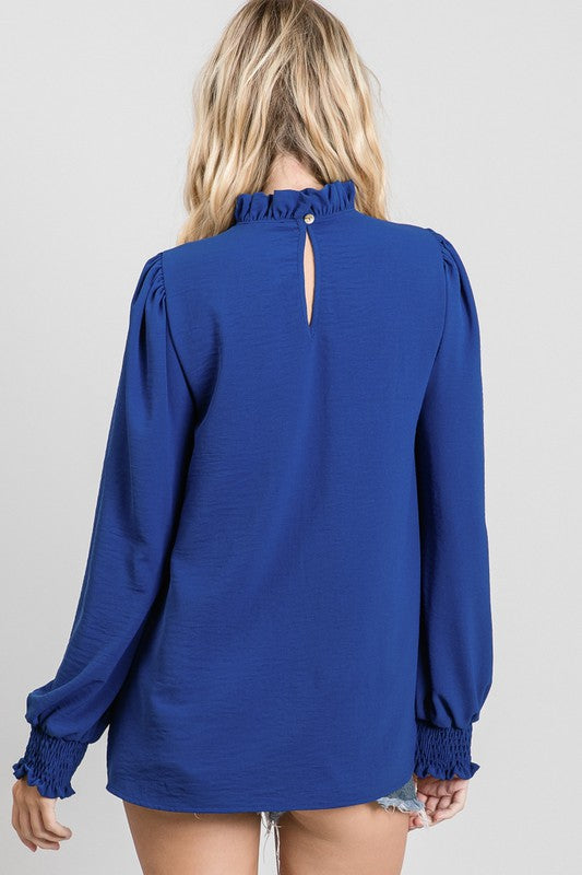 "Misty" Mock Neck Blouse, Royal Blue - The Katie Grace Boutique