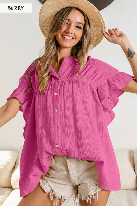 "Mariah" Shirred Soft Cotton Blouse - The Katie Grace Boutique