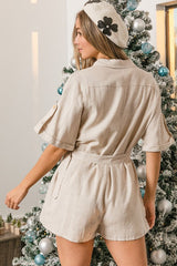 LAST ONE! "Renea" Linen Blend Romper - The Katie Grace Boutique